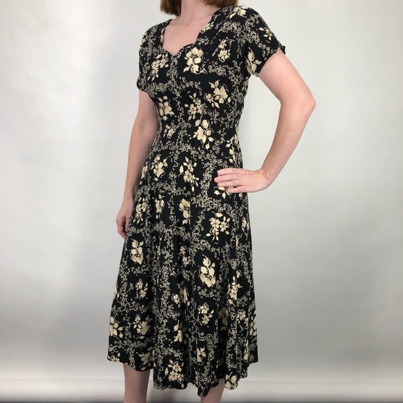 Vintage 90’s Floral Dress 3/4 Midi Bohemian - Picture 2 of 8